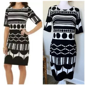 CATO Black White Print Sheath Dress Geometric Print Half Sleeve Size 10